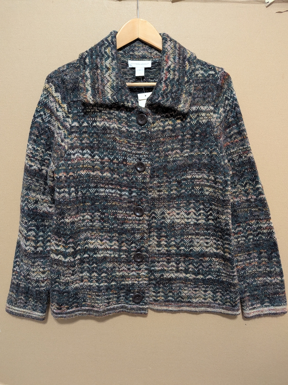 Christopher & Banks Space Dye Button Cardigan Moody Medium Dark Academia NWT